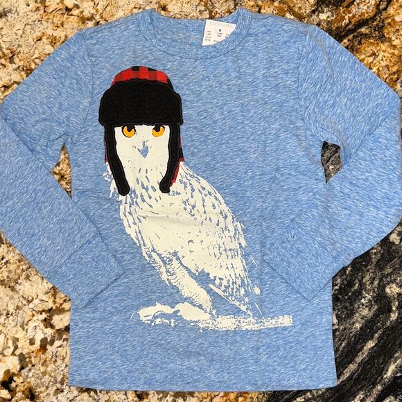 NWT J. Crew Boys' Light Blue W/Sherpa Owl Long Sleeve Tee - Picture 2 of 8